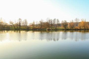 Regensburg, Germany:  Panorama of sunset at the lake