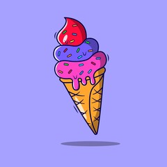 3 layer soft Ice cream cone cartoon vector icon illustration