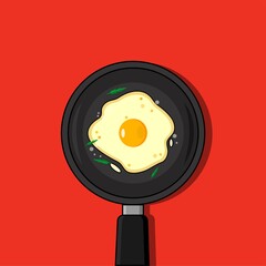 Egg fried in frying pan cartoon vector illustration