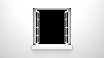 White window with black background.
3d rendering illustration.