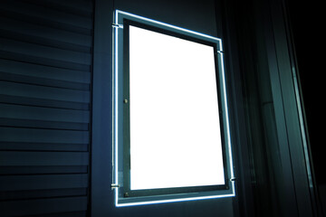 modern signage lighting frame in window street store shop night blank mockup template