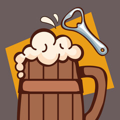 beer wooden jar and opener