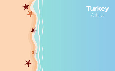 Naklejka premium Turkey Antalya. summer vacation on the beach with water background vector illustration