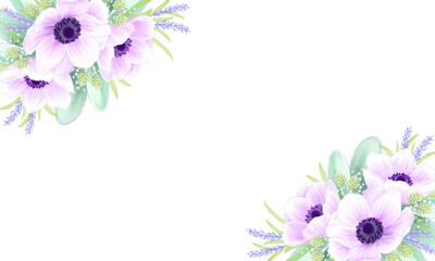 アネモネの水彩イラストフレーム