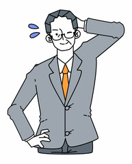 誤魔化し笑いを浮かべるスーツ姿の壮年の男性のイラスト