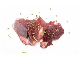 Fresh Pile of beef cube isolated on white