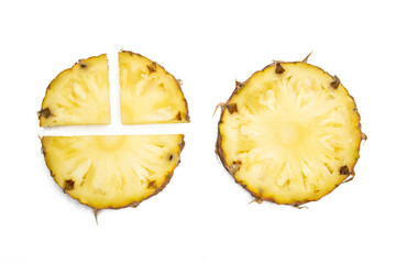 fresh pineapple isolated on yellow background, healthy fruit with vitamin c.