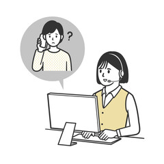 コールセンターのオペレーターが女性に説明しているイラスト