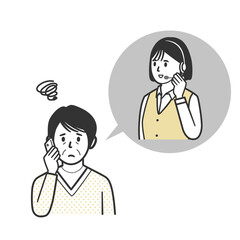 悩みのある女性がコールセンターのオペレーターに電話をしているイラスト