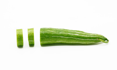 single Snake gourd slices isolated on white background.