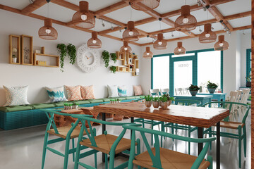 Interior Cafe Wall Mockup - 3d Rendering, 3d Illustration 