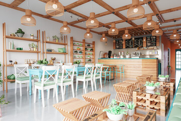Interior Cafe Wall Mockup - 3d Rendering, 3d Illustration 