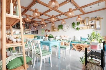 Interior Cafe Wall Mockup - 3d Rendering, 3d Illustration 