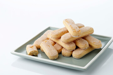 Stacked Italian Cookie Savoiardi. Sweet Biscuits. Sponge Cookies for Tiramisu