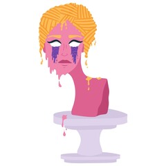 Psychedelic surreal illustration a colorful greek bust, ancient sculpture with liquid eyes. Cartoon vector illustration in trendy psychedelic trippy style. 