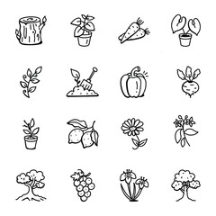Set of Forestation and Vegetation Doodle Icons