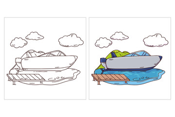 Hand drawn cute Transportation Vehicle for coloring page (boat)