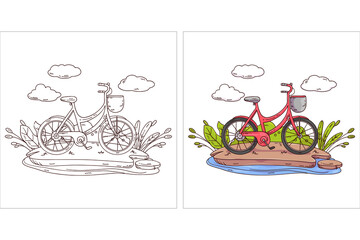 Hand drawn cute Transportation Vehicle for coloring page (bicycle)