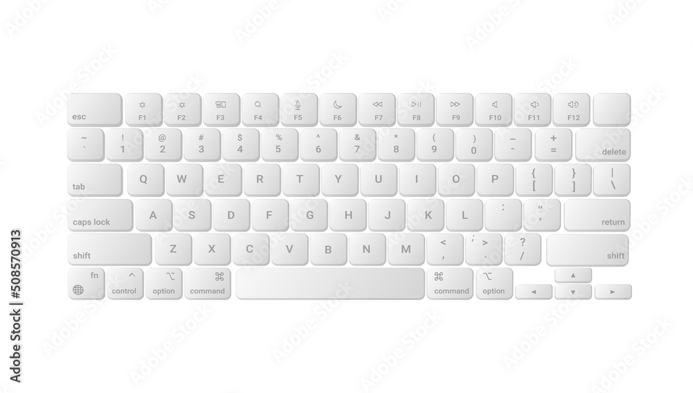 Poster white realistic computer keyboard. modern wireless equipment for electronic text input and gaming in