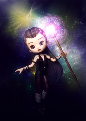 Mage girl with starry clouds