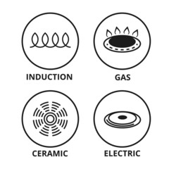Obraz premium Variety of cooktops. Modern ceramic and induction heaters for comfortable cooking gas and electric proven vector systems