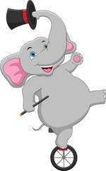 cartoon cute elephant riding a unicycle