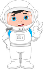 cute boy wearing astronaut costum on white background