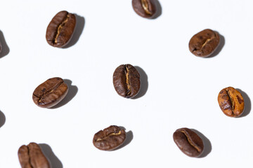 Coffee beans isolated on a white background.