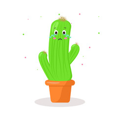 the character is a cactus without needles in a pot of kawaii emotions