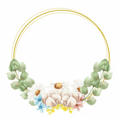 Watercolor Cotton Flower Circle Frame Vector