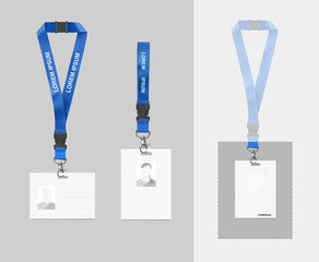 Set of lanyards with id card mockup. Vector illustration. Ready template to use for presentations, conferences, design. EPS10.