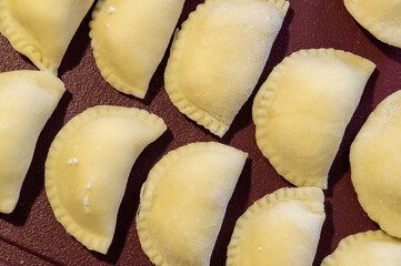 Dumplings on a kitchen board
