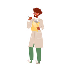 African American Man Scientist with Pen and Clipboard Conducting Scientific Research Vector Illustration