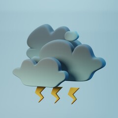 weather forecast icon - thunderstorm and clouds - 3d render illustration
