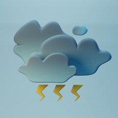 weather forecast icon - thunderstorm and clouds - 3d render illustration
