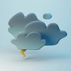 weather forecast icon - thunderstorm and clouds - 3d render illustration