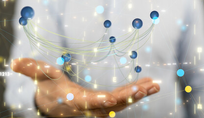 network holding in hand 3d connection data