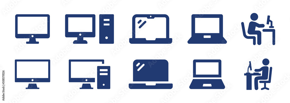 Aufkleber computer icon vector set. laptop collection symbol illustration. working desktop in office sign.