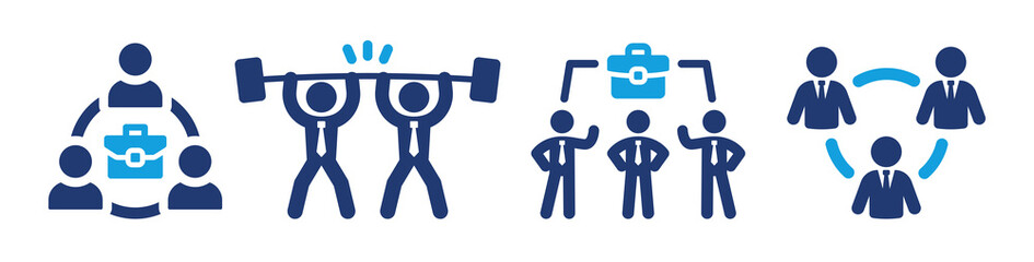 Business team vector icon set. Collaboration at work and businessman teamwork symbol concept.