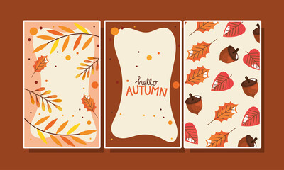 hello autumn lettering postcards