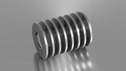 Hardware concept. Shiny metal washers on a metal surface. Abstract industrial minimalistic background. 3d illustration