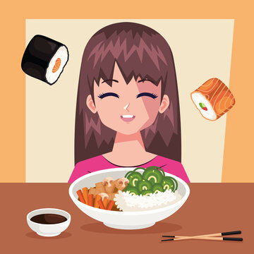 girl eating japanese food