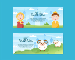 Eid al Adha Horizontal Banner Template Social Media Flat Cartoon Background Illustration