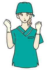 両手でガッツポーズする女性外科医