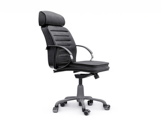 Black leather office chair isolated on white background. Executive Stylish workplace. 3D illustration