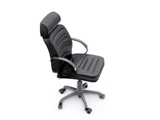 Fototapeta premium Black leather office chair isolated on white background. Executive Stylish workplace. 3D illustration