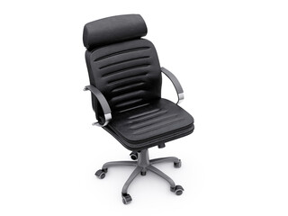 Black leather office chair isolated on white background. Executive Stylish workplace. 3D illustration