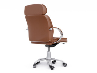 Fototapeta premium Brown leather office chair isolated on white background. Executive Stylish workplace. 3D illustration