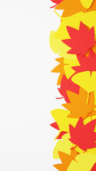 秋の紅葉植物。紅葉とイチョウの葉。白背景。（縦長）