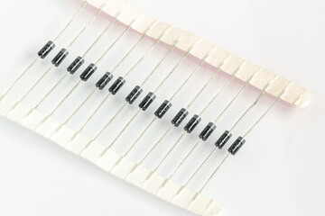 Closeup set of diodes on a white background